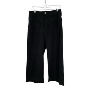 Maeve Anthropologie The Colette Pants Wide Leg Cropped Black Linen Blend Size 30